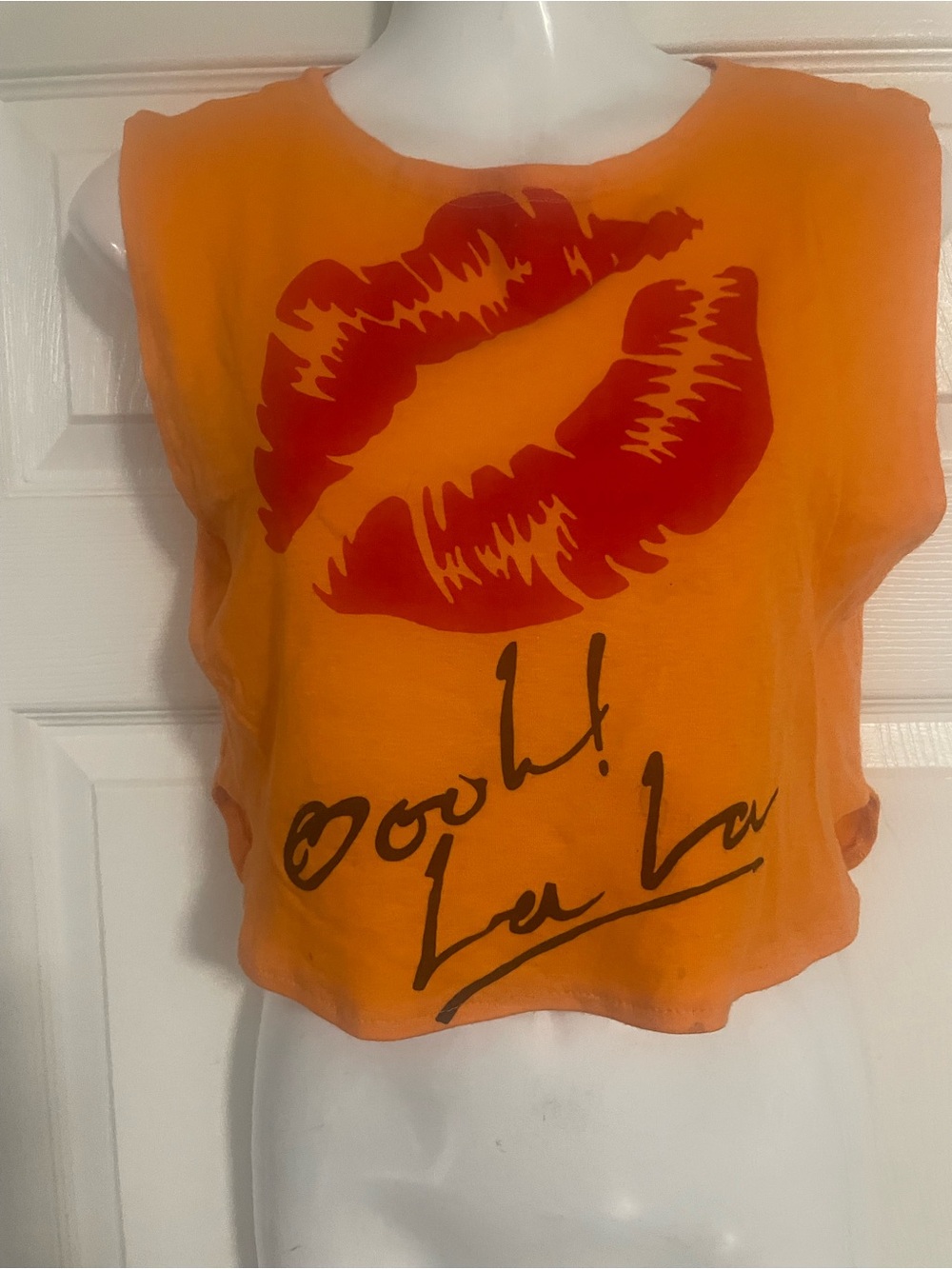 Orange Graphic Tank Top with Red Lip Print for Kids
